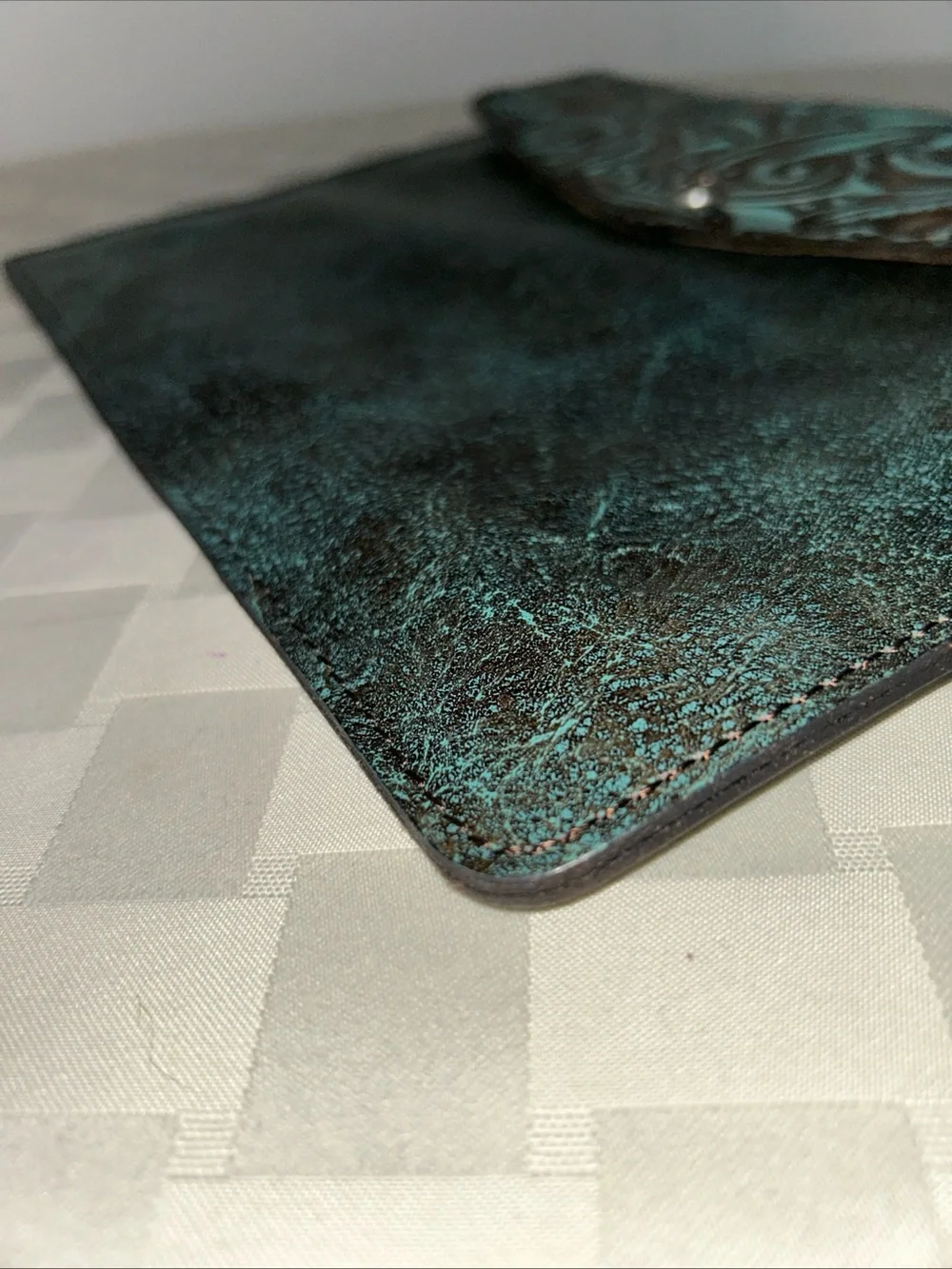 Patricia Nash Turquoise & Brown Tooled Leather Envelope Clutch